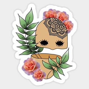 Surreal Plant Person with Roses, Leaves and Mandala Sticker